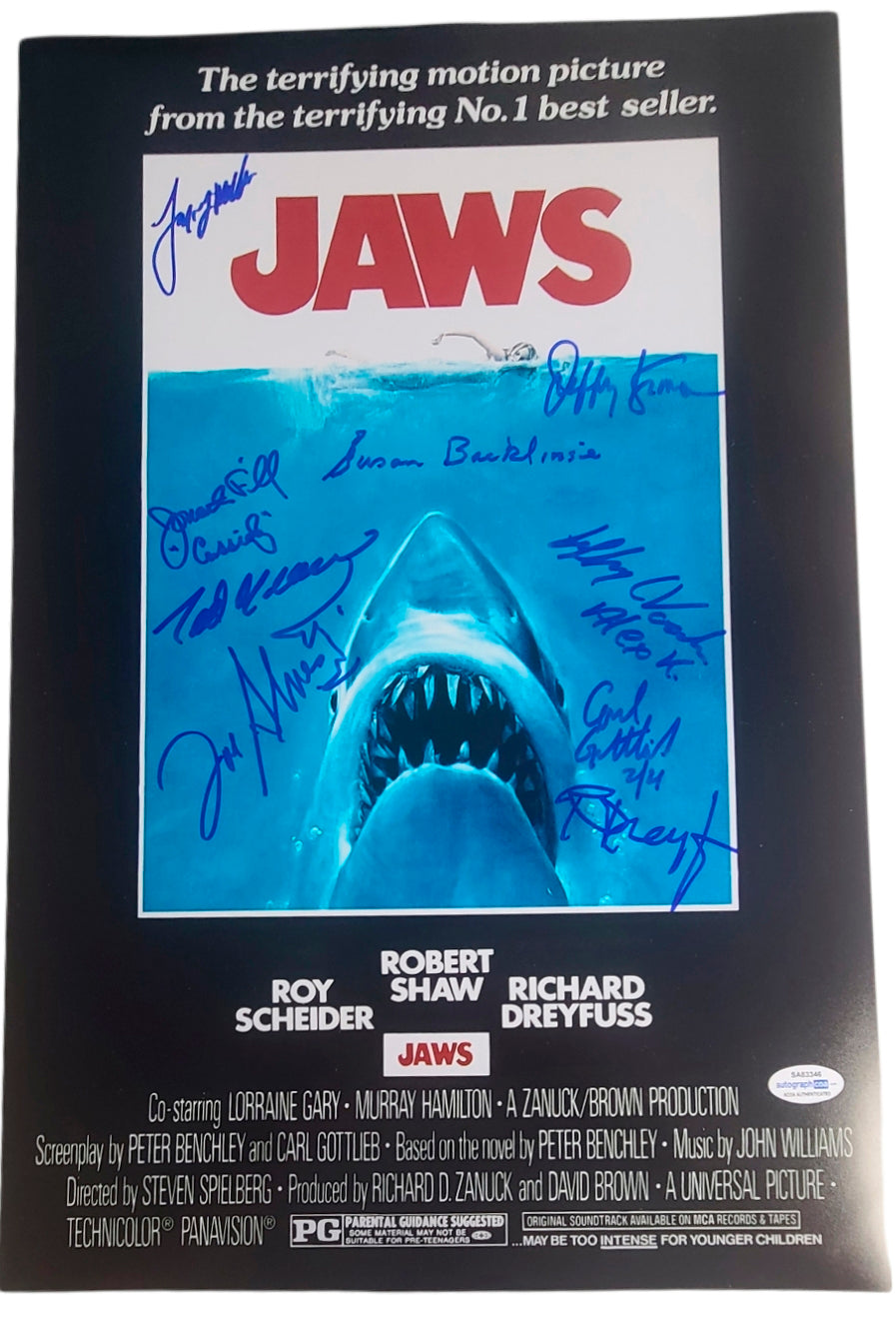 Jaws Cast x10 Autographed Signed 12x18 Poster ACOA Exact Video Proof