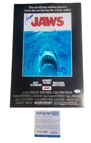 Jaws Cast x10 Autographed Signed 12x18 Poster ACOA Exact Video Proof