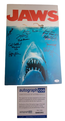 Jaws Cast x9 Autographed Signed 12x18 Canvas Poster ACOA Exact Video Proof