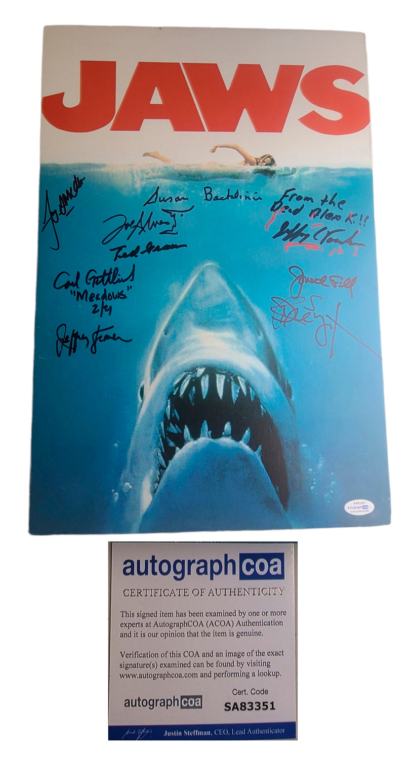 Jaws Cast x9 Autographed Signed 12x18 Canvas Poster ACOA Exact Video Proof