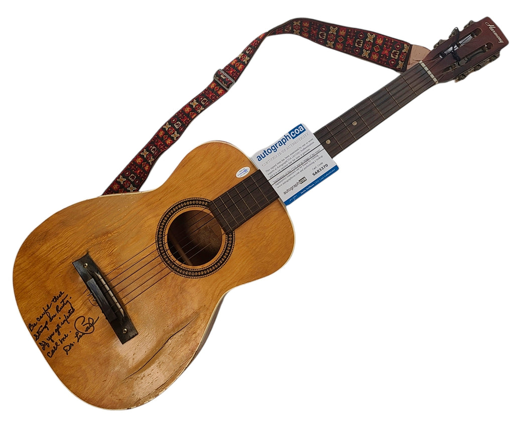 Les Paul  Amazing Inscription Autographed Damaged Vintage Harmony Guitar ACOA