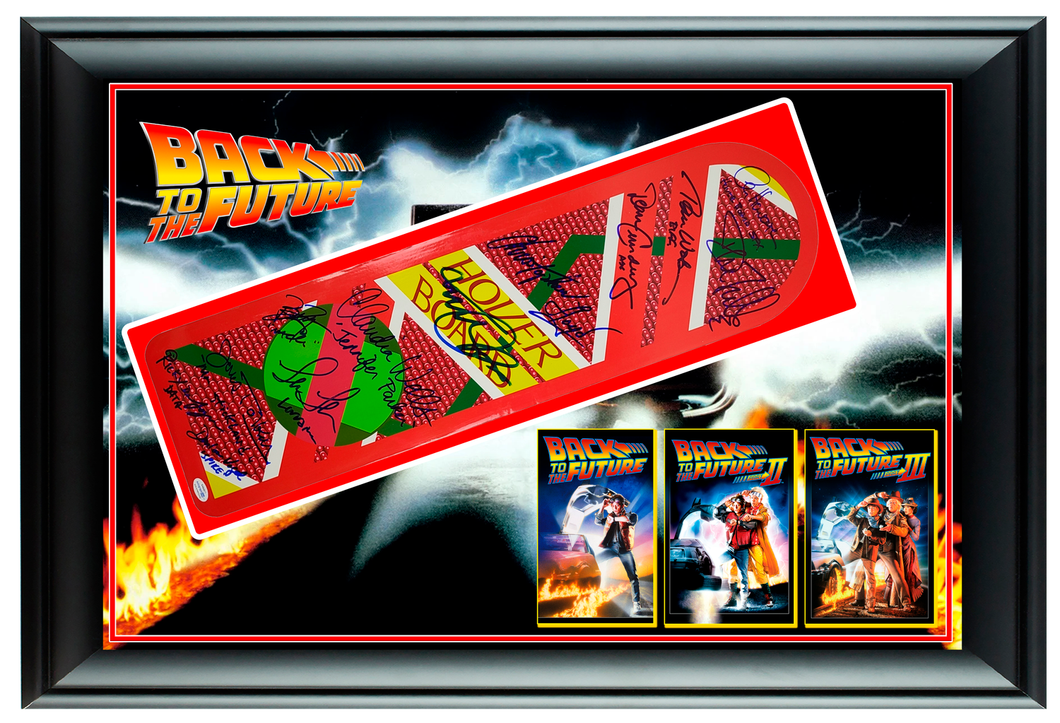 Back To The Future 24x36 Cast x12 Michael J Fox Signed Framed Hoverboard Display