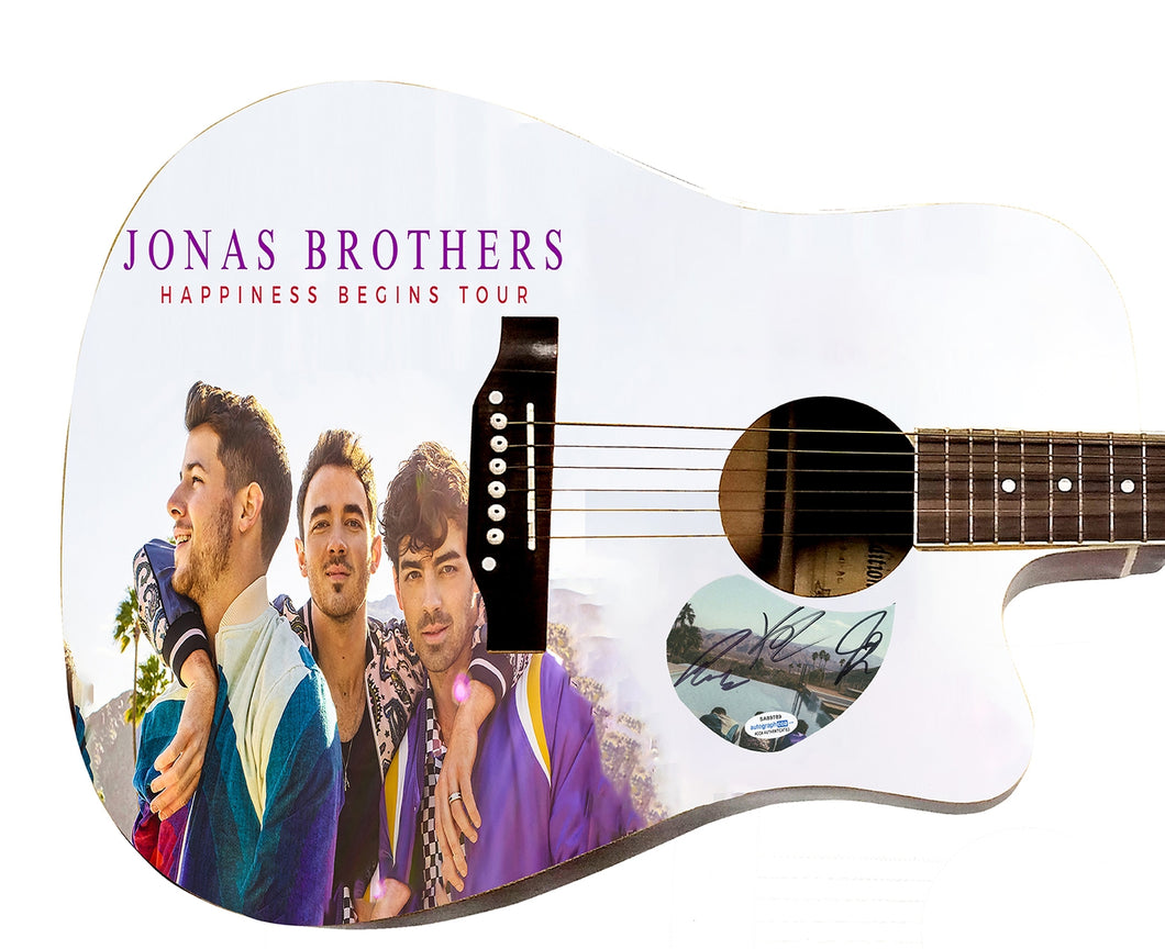 Jonas Brothers Happiness Begins Tour Signed Custom Photo Graphics Guitar ACOA