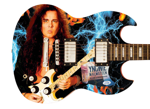 Yngwie Malmsteen Blue Lightning Signed Custom Photo Graphics Guitar ACOA