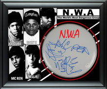 Load image into Gallery viewer, NWA N.W.A. Ice Cube DJ Yella MC Ren Signed DrumHead Drum Head Display
