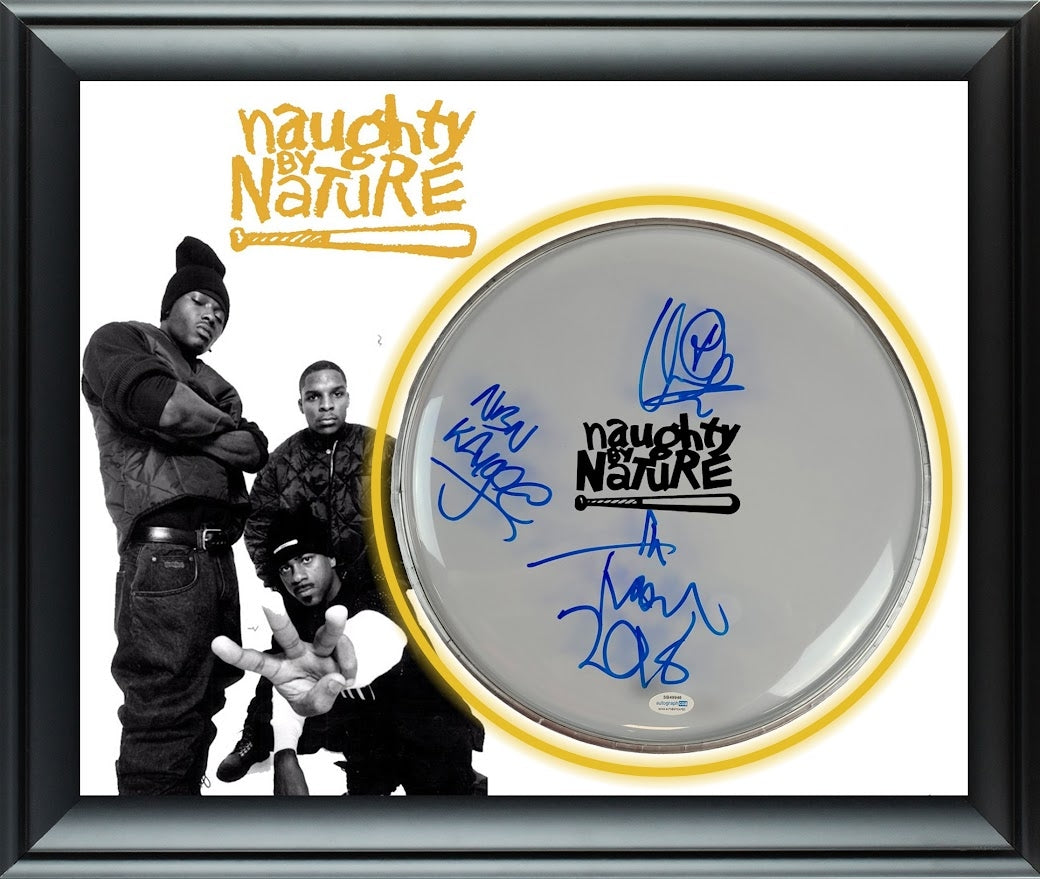 Naughty By Nature Autographed Custom Framed Drum Head Drumhead Display