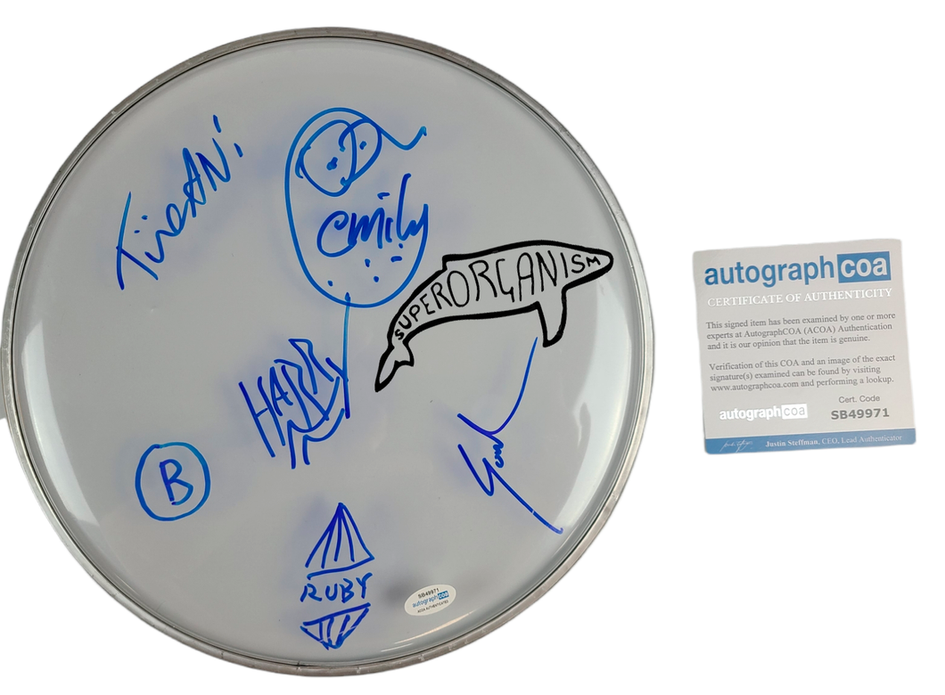 Superoganism Autographed Signed 12 Inch Clear Drumhead Drum Head