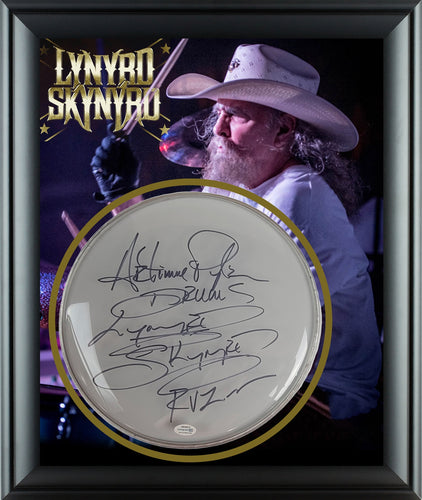 Lynyrd Skynyrd Artimus Pyle Signed Custom Framed Drum Head Display