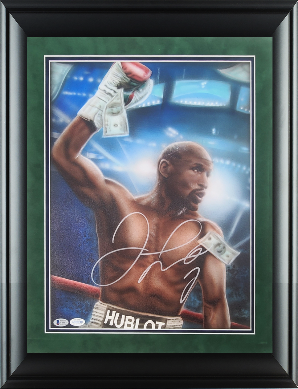 Floyd Mayweather Autographed Hand Painted Framed Canvas BAS Witness