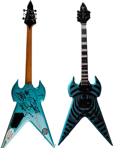 Zakk Wylde Signed w Sketch Warhammer Pelham Blue Vertigo Axe Heaven Mini Guitar