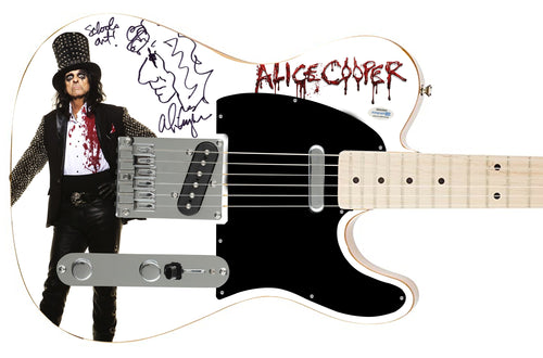Alice Cooper Signed w Lyrics & Sketch Fender Photo Graphics Guitar Exact Proof