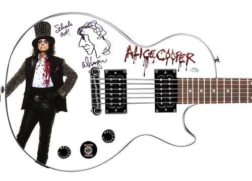 Alice Cooper Signed w Lyrics & Sketch Photo Graphics Epiphone Guitar Exact Proof