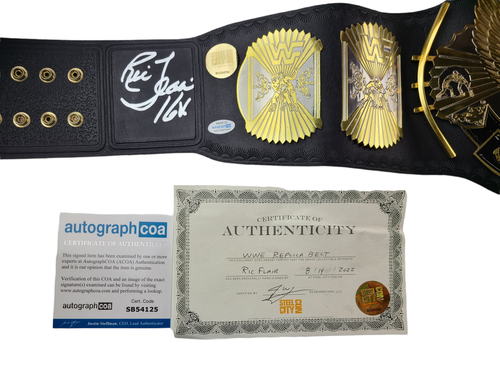 Ric Flair Autographed World Championship Winged Eagle Metal Leather Belt