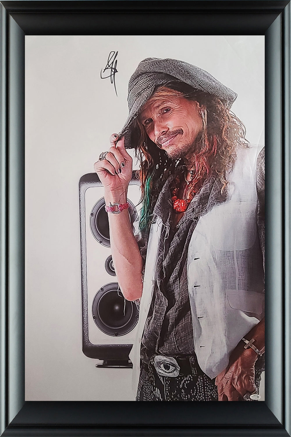 Aerosmith Steven Tyler Signed Tilting Hat Framed 24x36 Canvas Photo Print