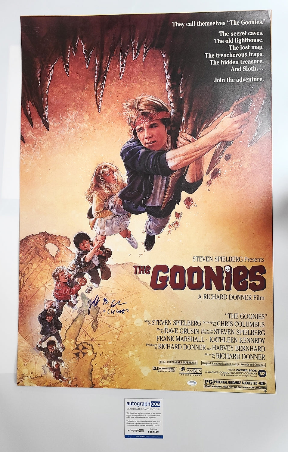 Jeff Cohen Autographed The Goonies Chunk 27x40 Movie Poster