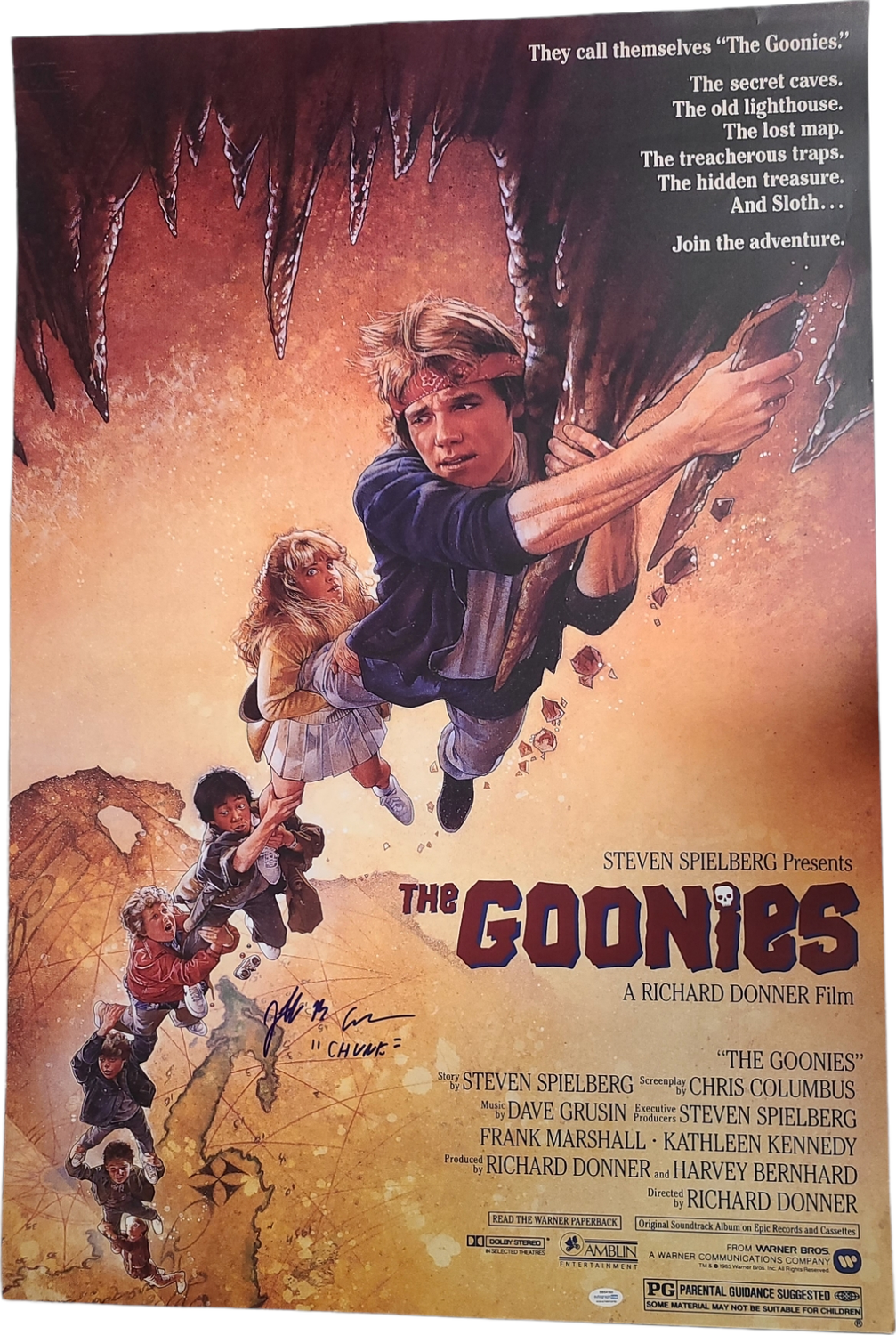 Jeff Cohen Autographed The Goonies Chunk 27x40 Movie Poster Exact Proof