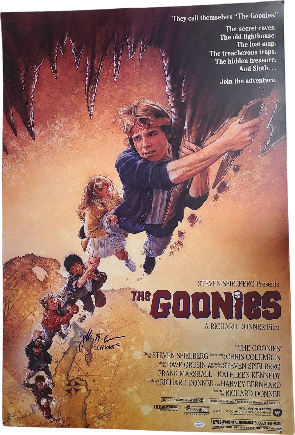 Jeff Cohen Autographed The Goonies Chunk 27x40 Movie Poster