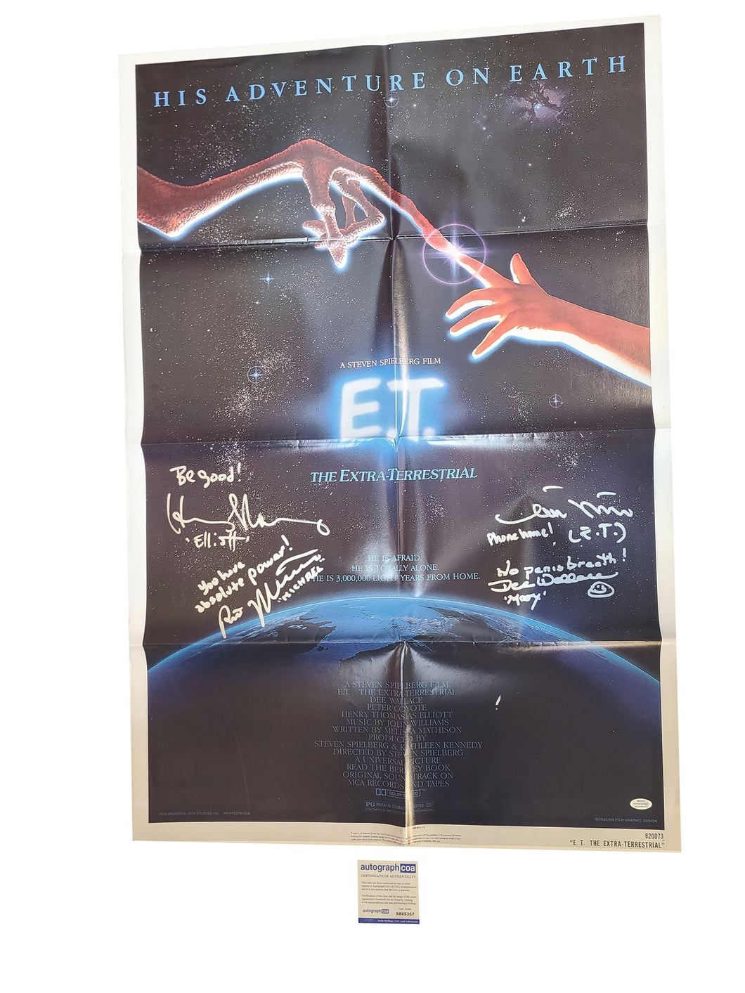 E.T. The Extra Terrestrial Cast Signed Original Poster w Quotes Exact Proof