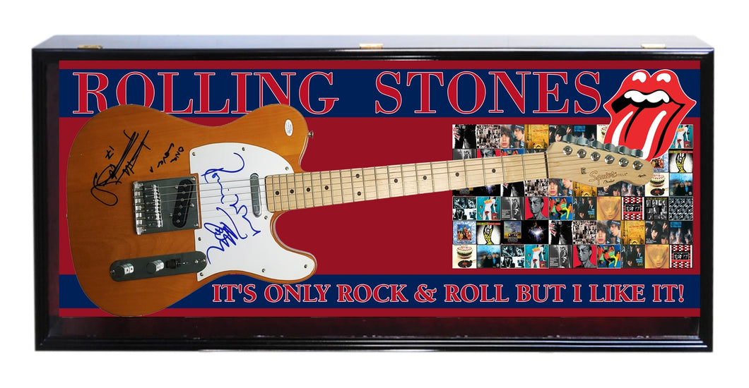 The Rolling Stones Autographed Fender Guitar w Sketch Custom Display Case