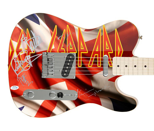 Def Leppard Autographed Custom Graphics Photo Guitar