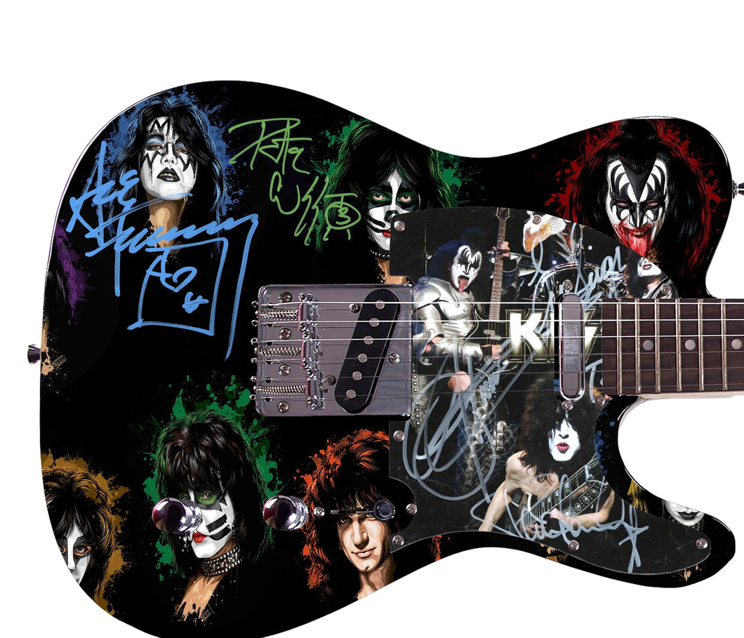KISS Full Band Autographed Custom Graphics Guitar