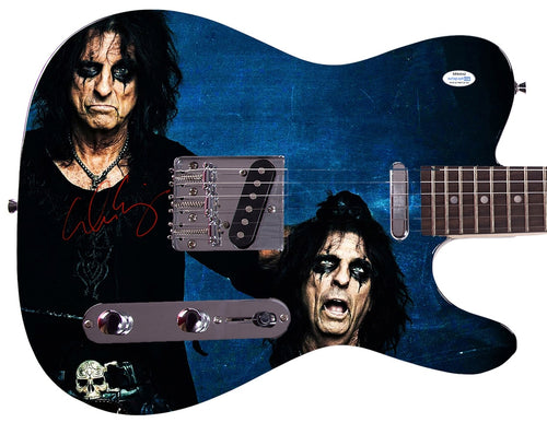 Alice Cooper Signed Headless Custom Graphics Photo Guitar