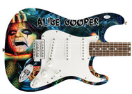 Alice Cooper Autographed Skull Snakes Photo Graphics Strat Guitar