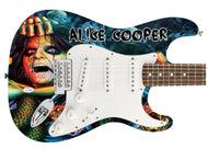 Alice Cooper Autographed Skull Snakes Photo Graphics Strat Guitar