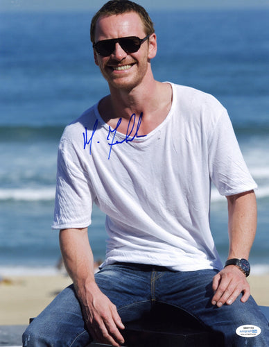 Michael Fassbender Autographed Signed 11x14 White Tee Jeans Beach Photo