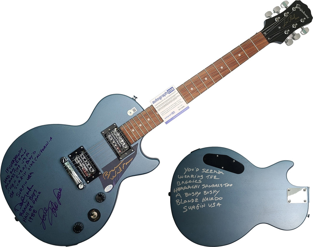The Beach Boys Autographed Guitar w Surfin USA Lyrics Exact Proof