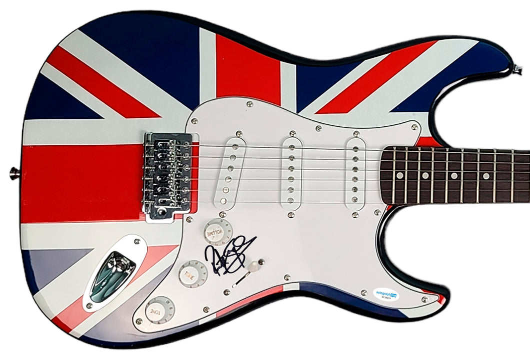 Def Leppard Rick Savage Autographed British Flag Graphics Guitar