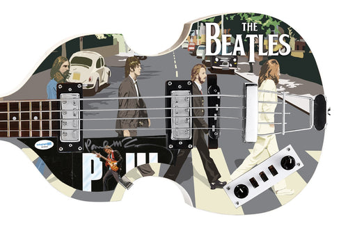 Beatles Paul McCartney Signed Abbey Road Lp Cd Graphics Hofner Bass Guitar