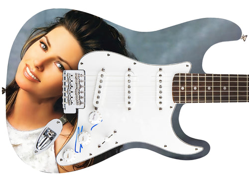 Shania Twain Signed Vintage Head Shot Graphics Photo Guitar
