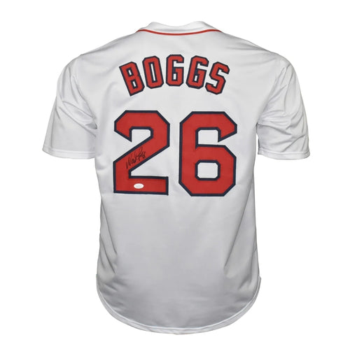 Wade Boggs Autographed Boston Red Sox White Jersey JSA Witness