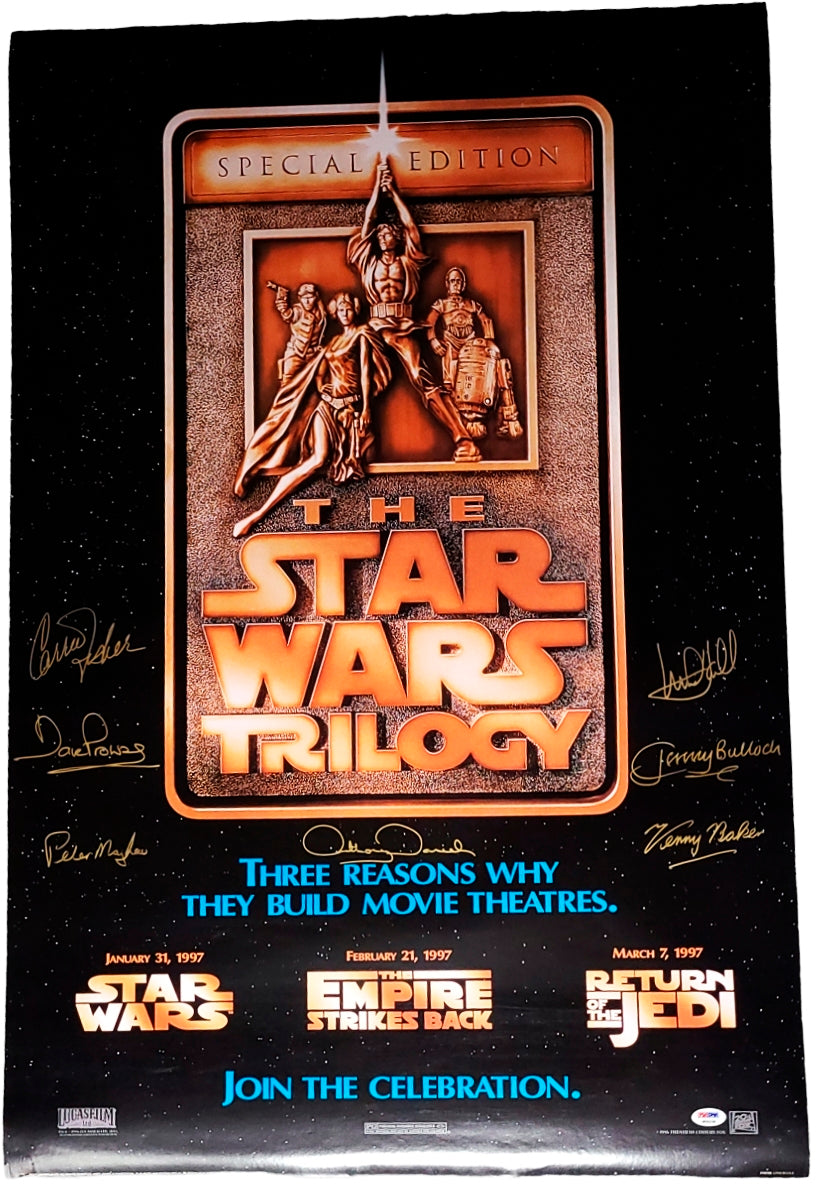 Star Wars Cast Autographed 24x36 Trilogy Poster Carrie Fisher Hamill Prowse