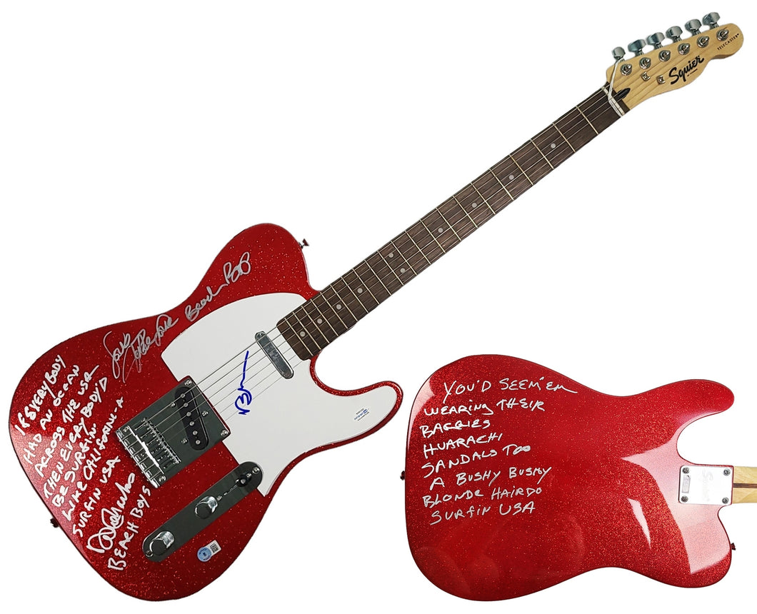 The Beach Boys Signed Fender Guitar w Surfin USA Lyrics Exact Proof BAS Witness