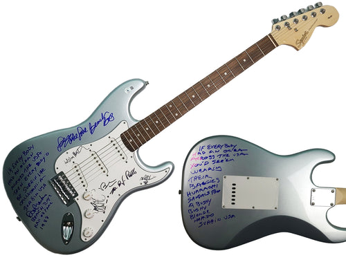 The Beach Boys Signed Fender Guitar w Surfin USA Lyrics Exact Proof BAS Witness