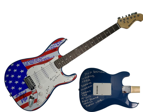 The Beach Boys Brian Wilson + Signed Surfin USA Flag Guitar w Lyrics