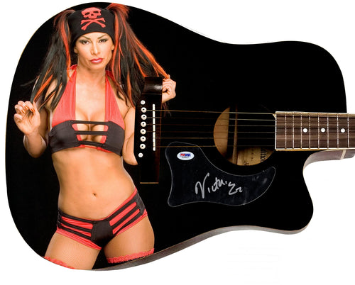 WWE Victoria Autographed 1/1 Custom Graphics Photo WWF Guitar