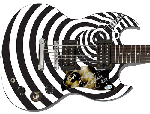 Zakk Wylde Autographed Custom Graphics White Black Spiral Guitar