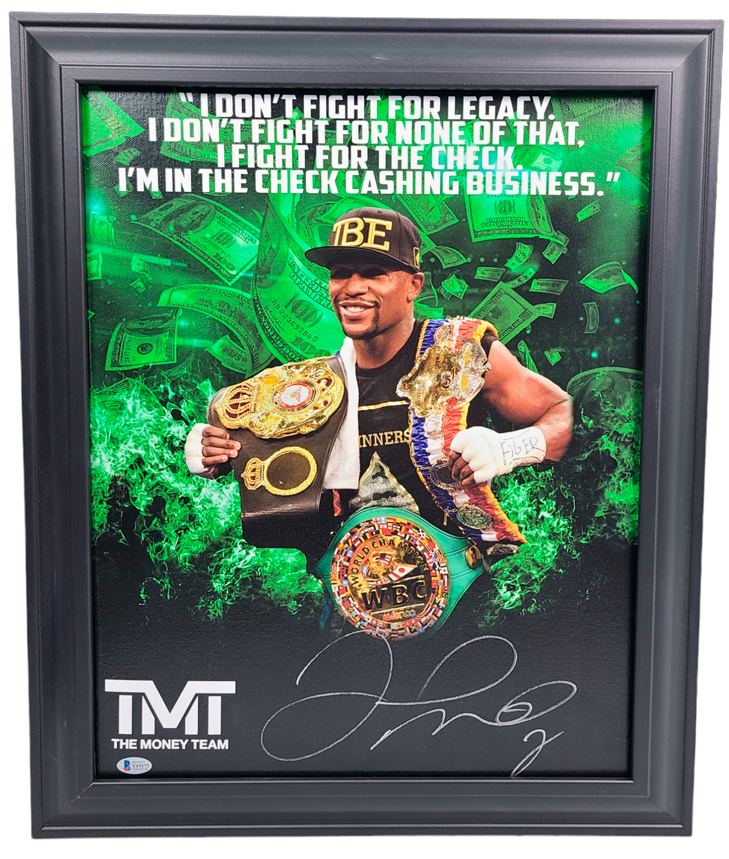 Floyd Money Mayweather Jr. Autographed I Fight For the Check Framed Canvas  BAS
