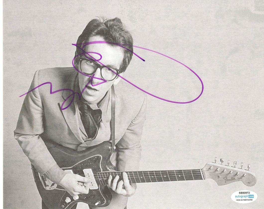 Elvis Costello Autographed Signed 8x10 Guitar Photo
