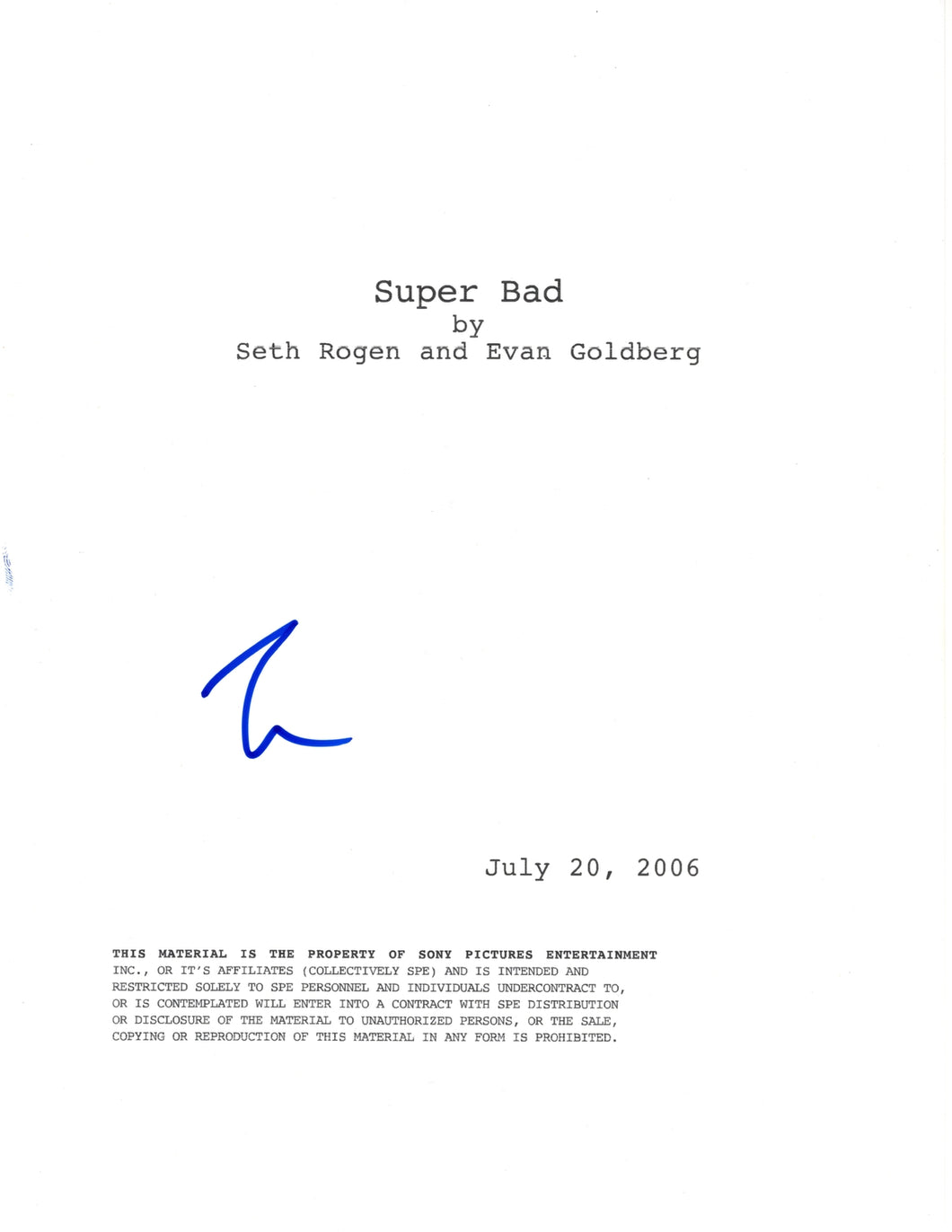 Jonah Hill Autographed Signed Super Bad Script by Seth Rogen Evan Goldberg