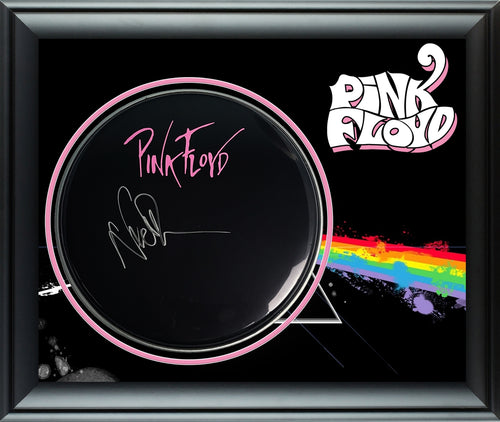 Pink Floyd Nick Mason Autographed Custom Framed Drum Head Drumhead Display
