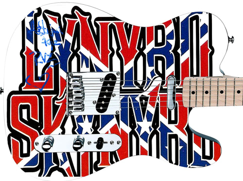 Artimus Pyle Lynyrd Skynyrd Signed Confederate Flag Graphics Photo Guitar